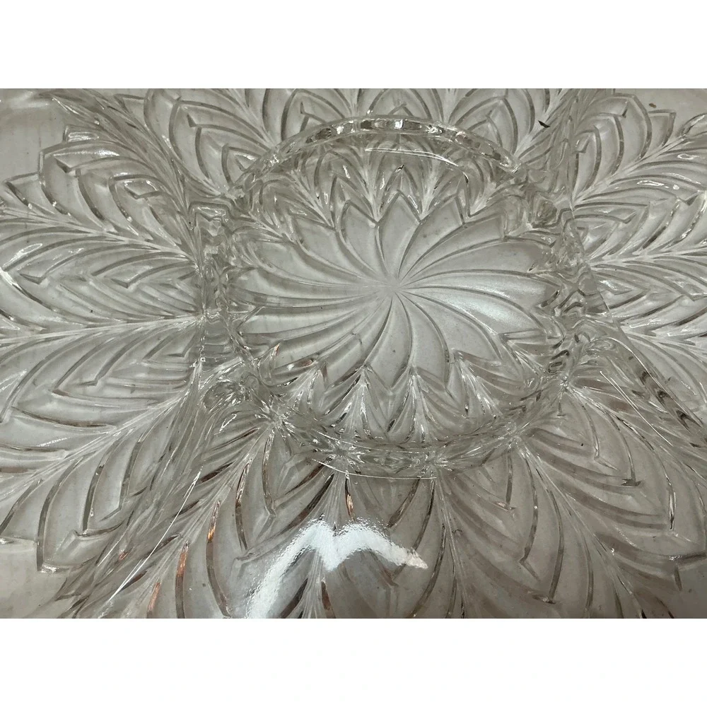 Vintage Glass Relish Tray Divided Serving Platter Feather Sunburst